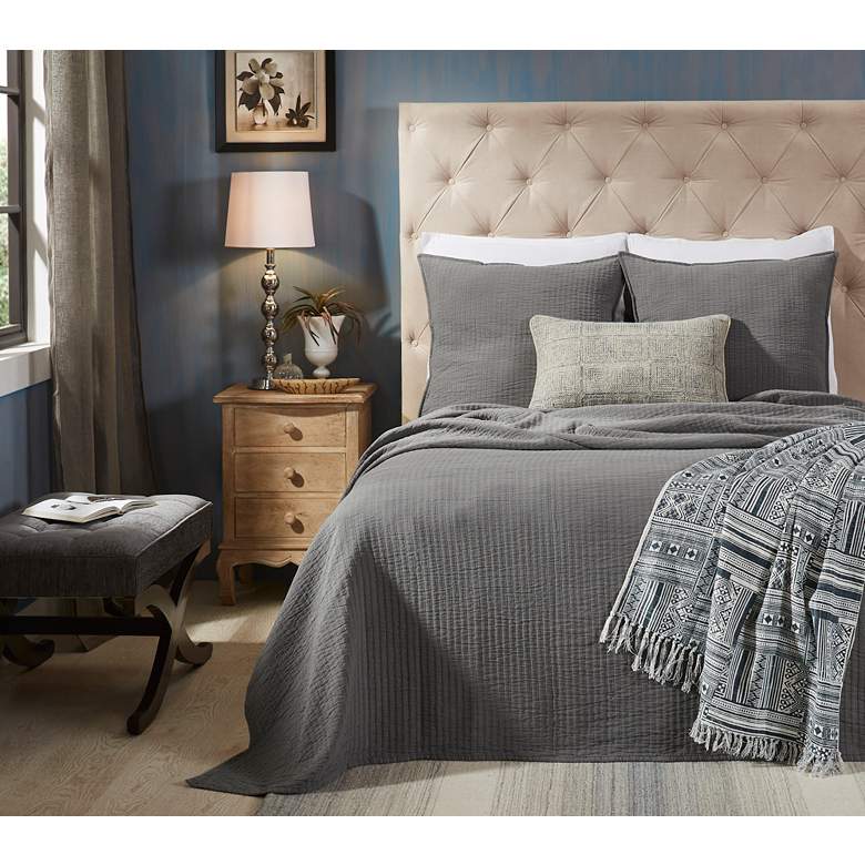 Image 1 Serena Dark Gray Matelasse Fabric Queen Coverlet