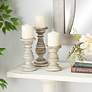 Serena Distressed Cream Brown Pillar Candle Holders Set of 3