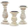 Serena Distressed Cream Brown Pillar Candle Holders Set of 3