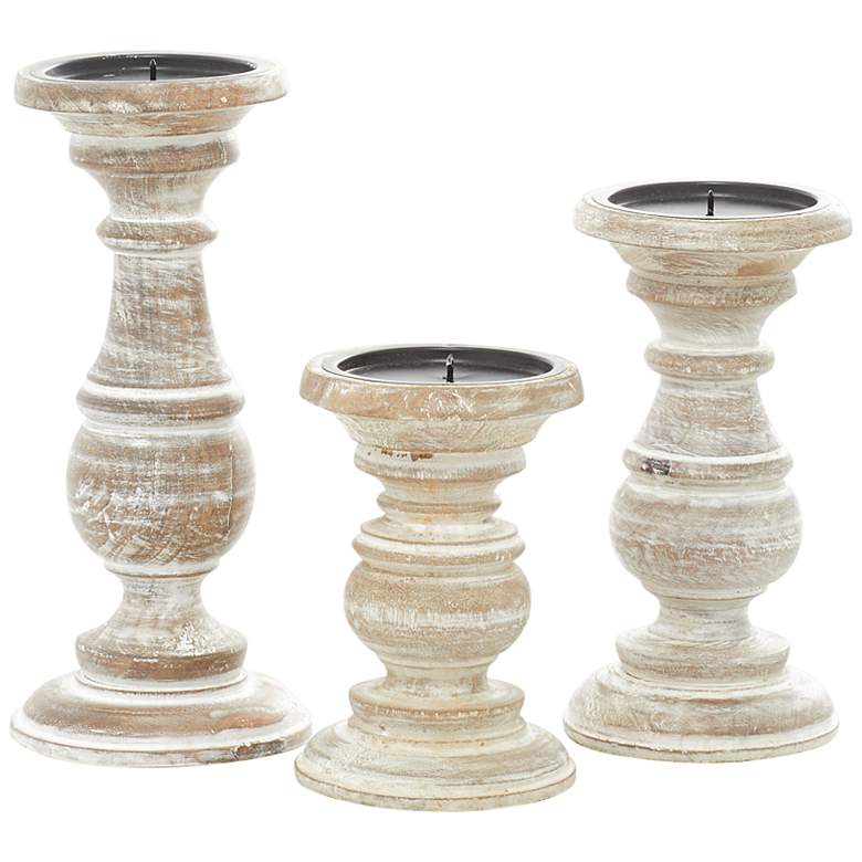 Image 6 Serena Distressed Cream Brown Pillar Candle Holders Set of 3 more views
