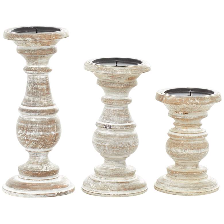 Image 7 Serena Distressed Cream Brown Pillar Candle Holders Set of 3 more views