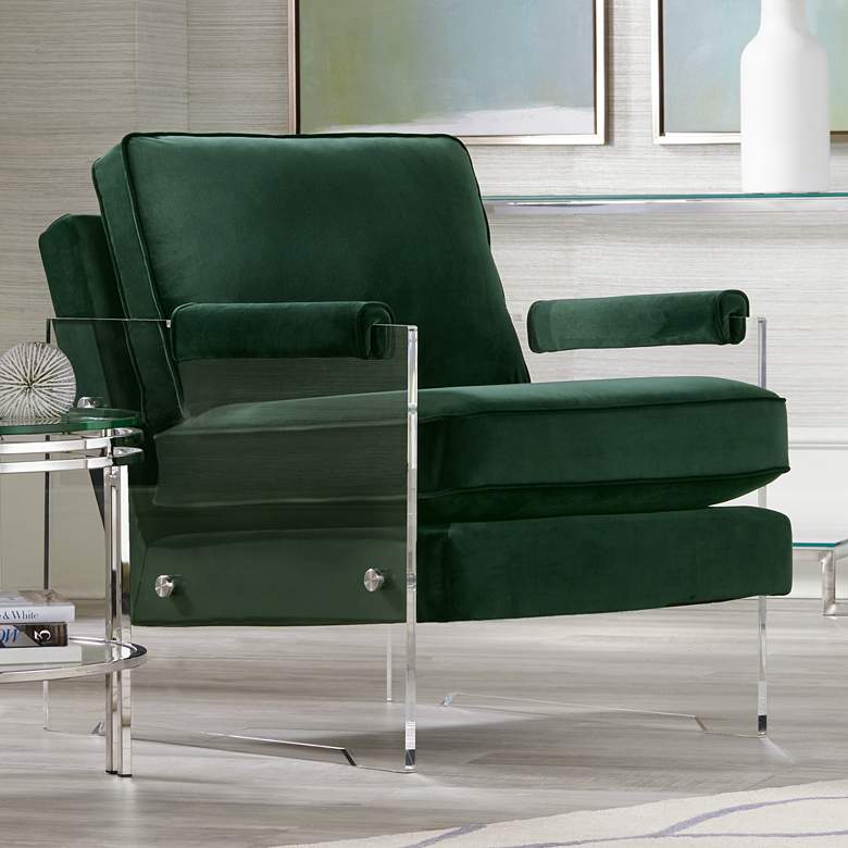 Image 1 Serena Green Velvet Floating Lucite Accent Chair