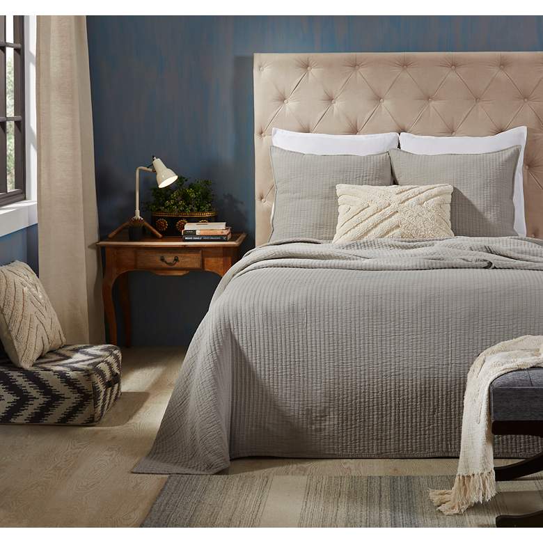 Image 1 Serena Light Gray Matelasse Fabric Queen Coverlet