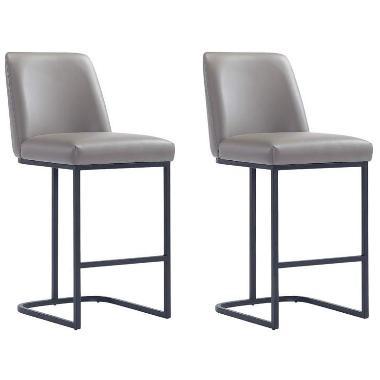 Image 1 Serena Modern Leatherette Upholstered Counter Stool in Grey - Set of 2