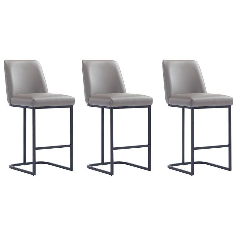 Image 1 Serena Modern Leatherette Upholstered Counter Stool in Grey - Set of 3