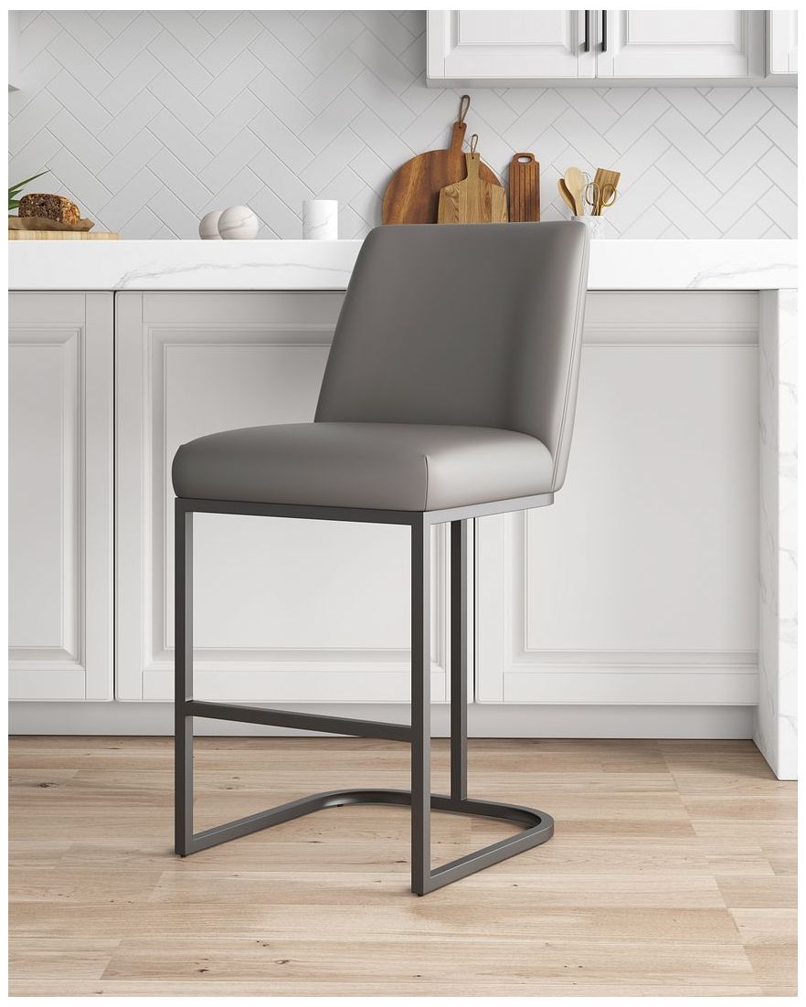 Image 2 Serena Modern Leatherette Upholstered Counter Stool in Grey more views