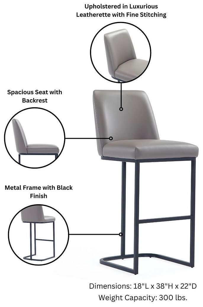 Image 4 Serena Modern Leatherette Upholstered Counter Stool in Grey more views