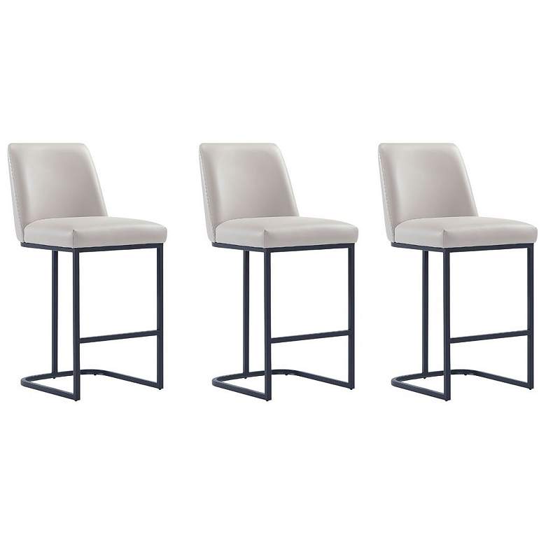 Image 1 Serena Modern Leatherette Upholstered Counter Stool in Light Gre - Set of 3