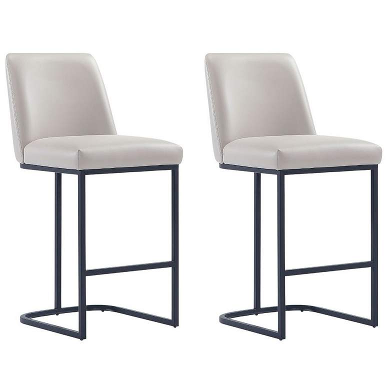 Image 1 Serena Modern Leatherette Upholstered Counter Stool in Light Grey- Set of 2
