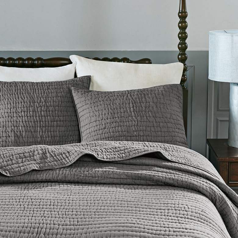 Image 4 Serene Cotton Gray 3-Piece Full/Queen Coverlet Set more views