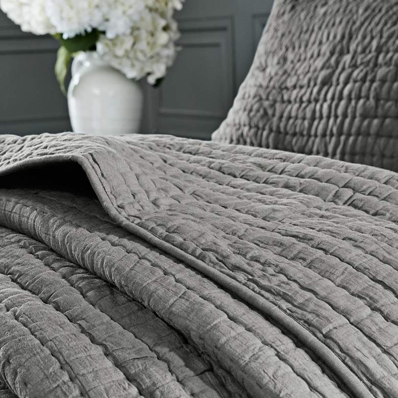 Image 5 Serene Cotton Gray 3-Piece Full/Queen Coverlet Set more views