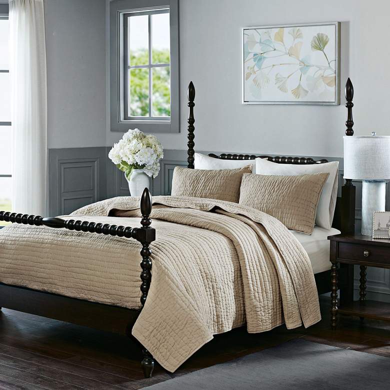 Image 6 Serene Cotton Linen 3-Piece Full/Queen Coverlet Set more views