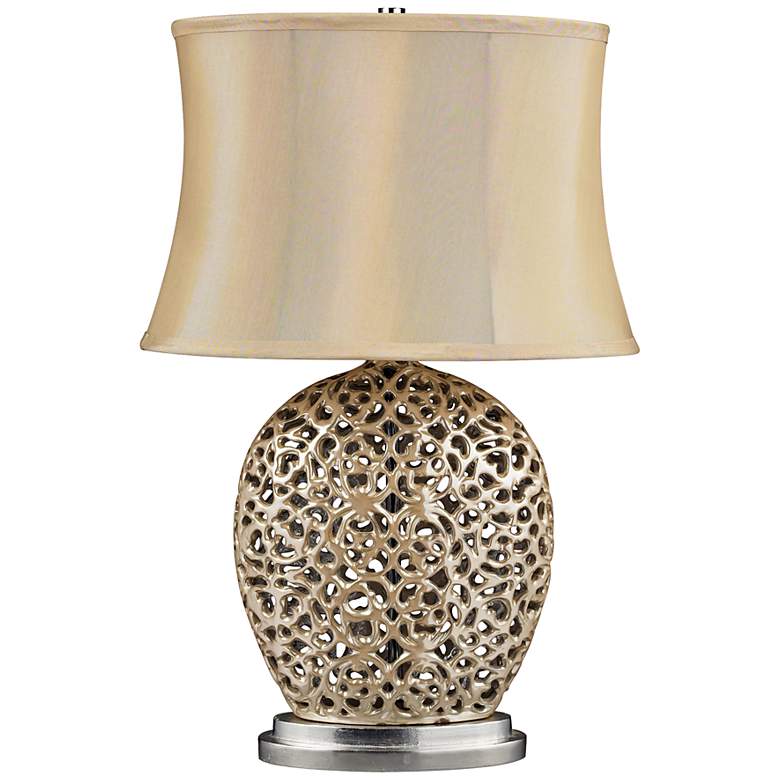 Image 1 Serene Pearlescent Cream Ceramic Table Lamp