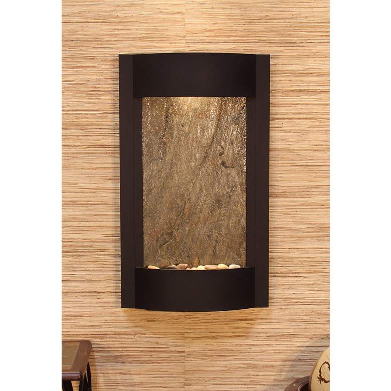 Image 1 Serene Waters 36" Green Stone Textured Black LED Wall Fountain
