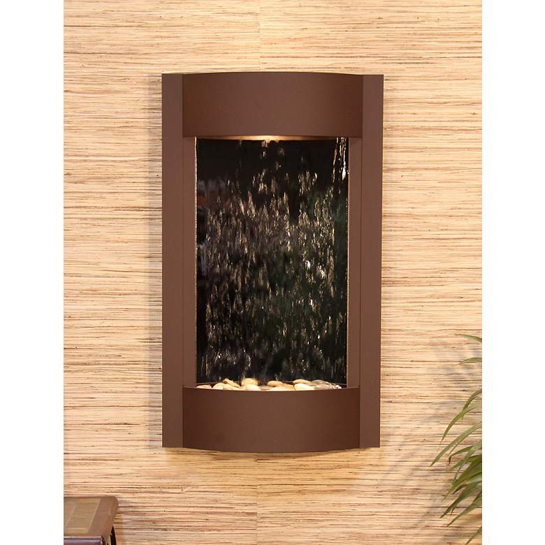 Image 1 Serene Waters 36" High Mirror Brown Modern LED Wall Fountain