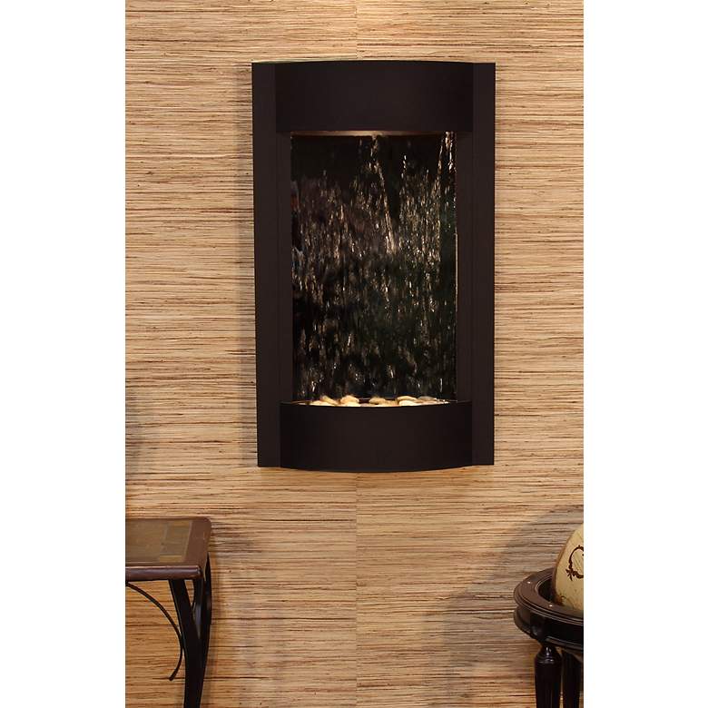 Serene Waters 36&quot; High Textured Mirror Black Wall Fountain