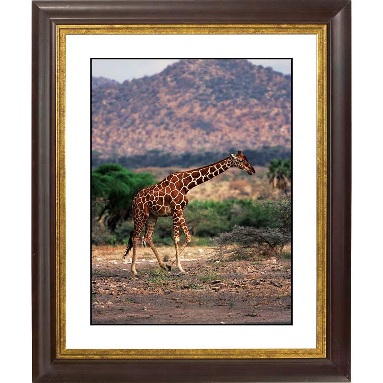 Image 1 Serengeti Giraffe Run Gold Bronze Frame 20 inch High Wall Art