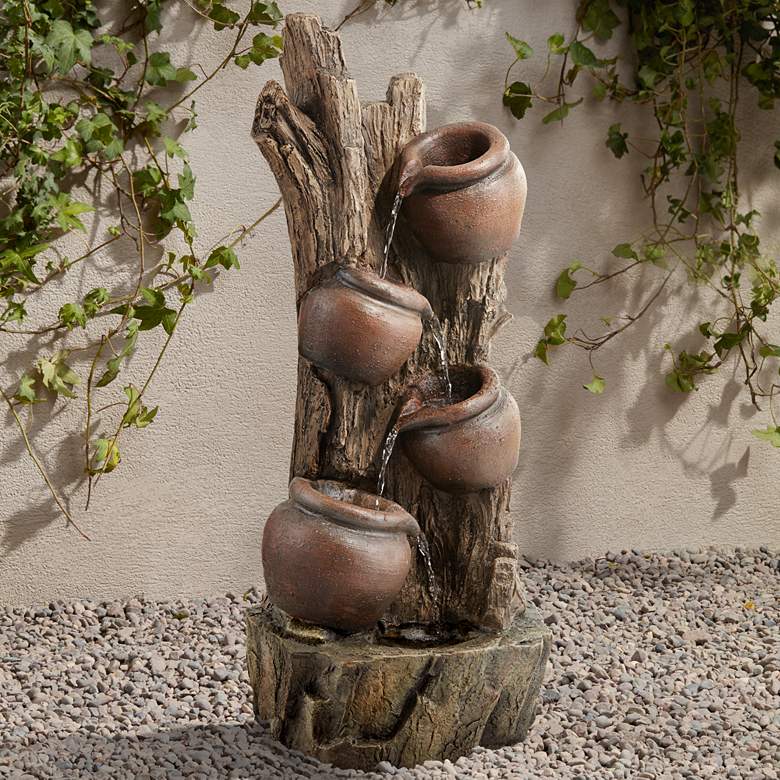 Image 1 Serenity 35 inch High Tree Bark 4-Pot Indoor/Outdoor Fountain