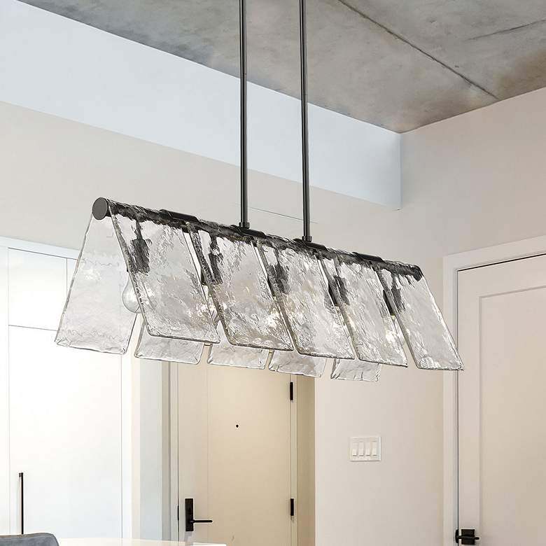 Image 1 Serenity 37 7/8" Linear Pendant in Matte Black with Hammered Water Gla