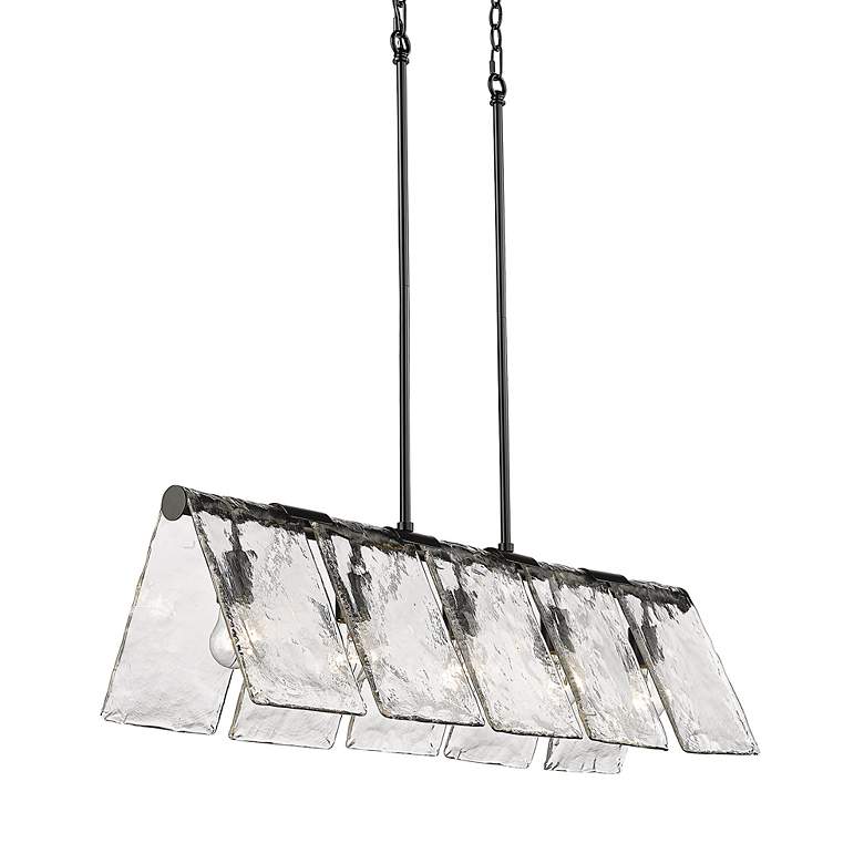 Image 6 Serenity 37 7/8" Linear Pendant in Matte Black with Hammered Water Gla more views