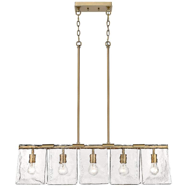 Image 1 Serenity 37 3/4 inch Modern Brass 5-Light Linear Pendant With Hammered Gla