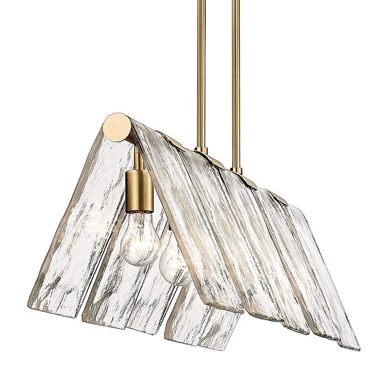 Image 4 Serenity 37 3/4" Modern Brass 5-Light Linear Pendant With Hammered Gla more views
