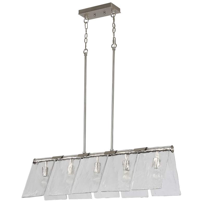 Image 1 Serenity 5-Light Linear Pendant in Pewter with Hammered Water Glass