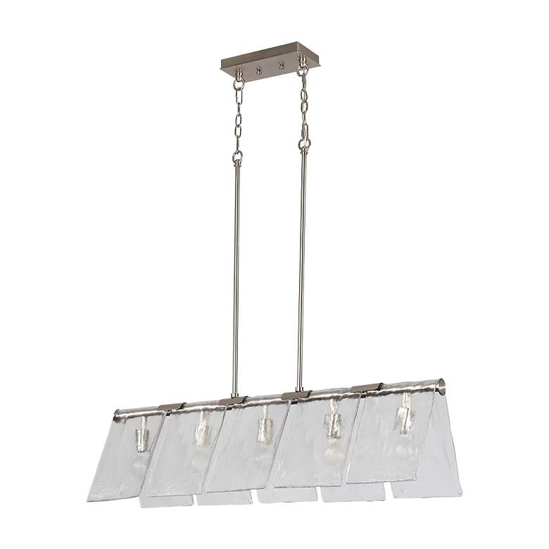 Image 2 Serenity 5-Light Linear Pendant in Pewter with Hammered Water Glass more views