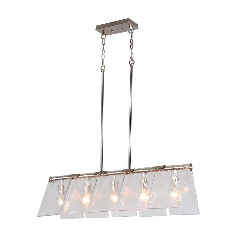 Image 3 Serenity 5-Light Linear Pendant in Pewter with Hammered Water Glass more views