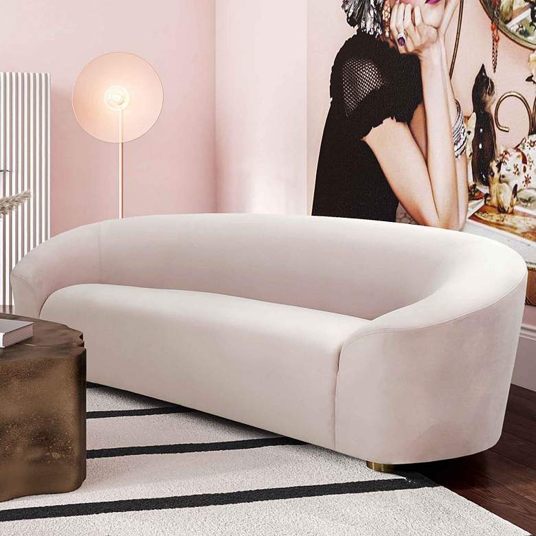 Image 1 Serenity 93 3/4" Wide Blush Velvet Curved Sofa
