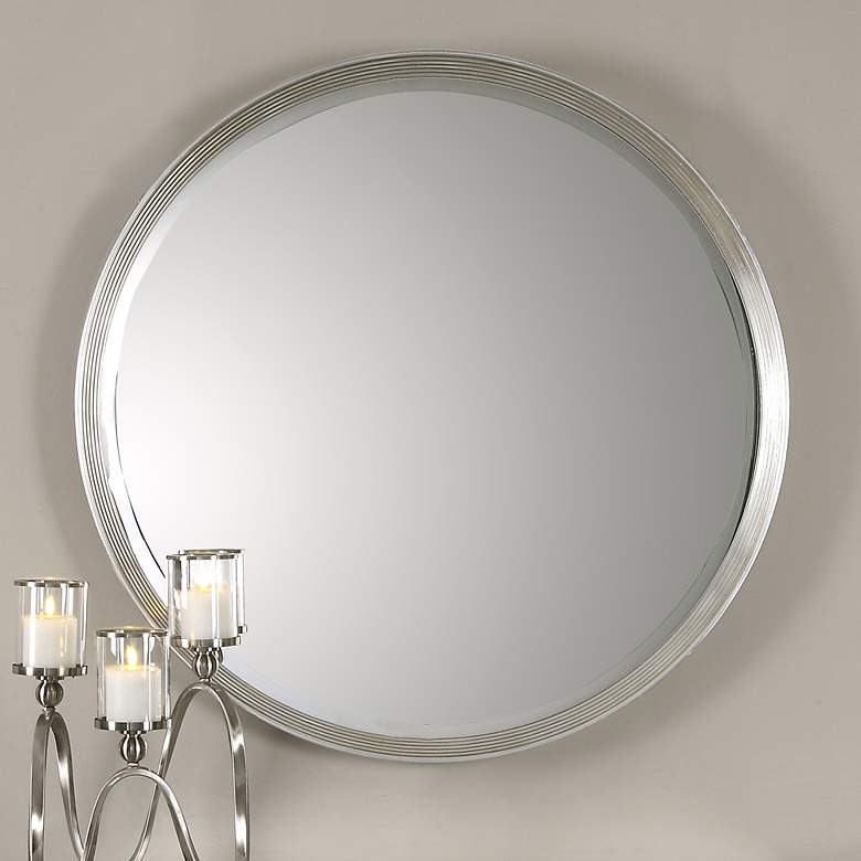 Image 1 Serenza Silver Leaf 42" Round Oversized Wall Mirror