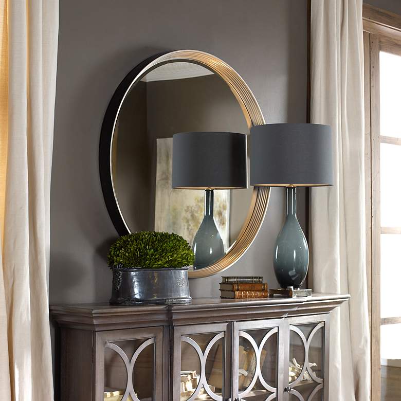 Image 3 Serenza Silver Leaf 42" Round Oversized Wall Mirror more views