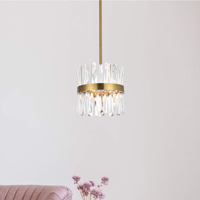 Image 2 Serephina 12" Wide Satin Gold Crystal 6-Light Mini Pendant