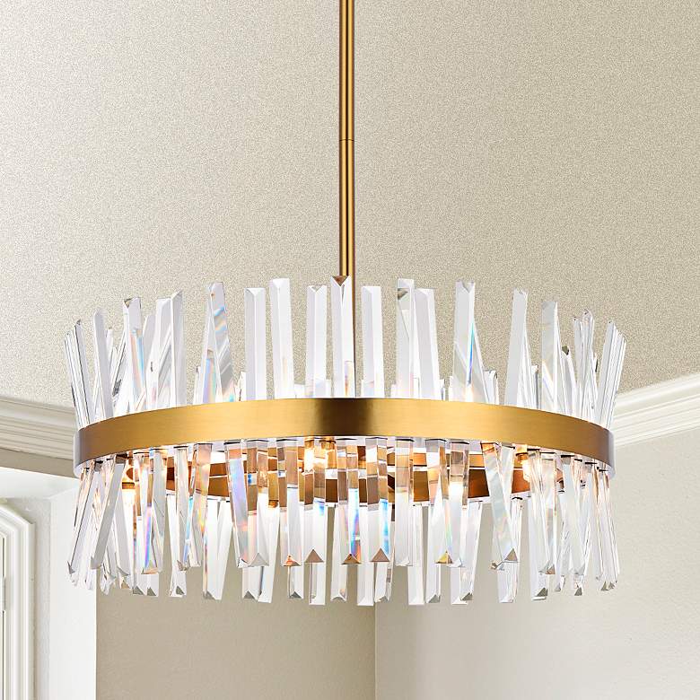 Image 2 Serephina 25" Wide Satin Gold Crystal 14-Light Pendant