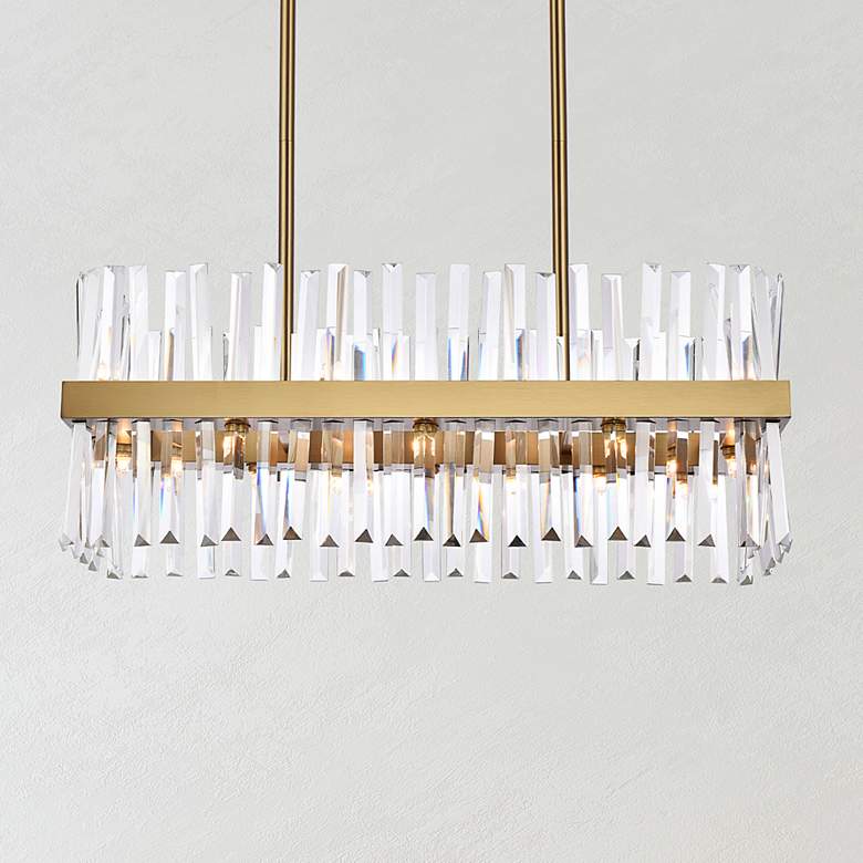Image 2 Serephina 30 inch Crystal Rectangle Chandelier Lt In Satin Gold