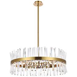 Serephina 32"W Satin Gold Crystal 16-Light Drum Chandelier