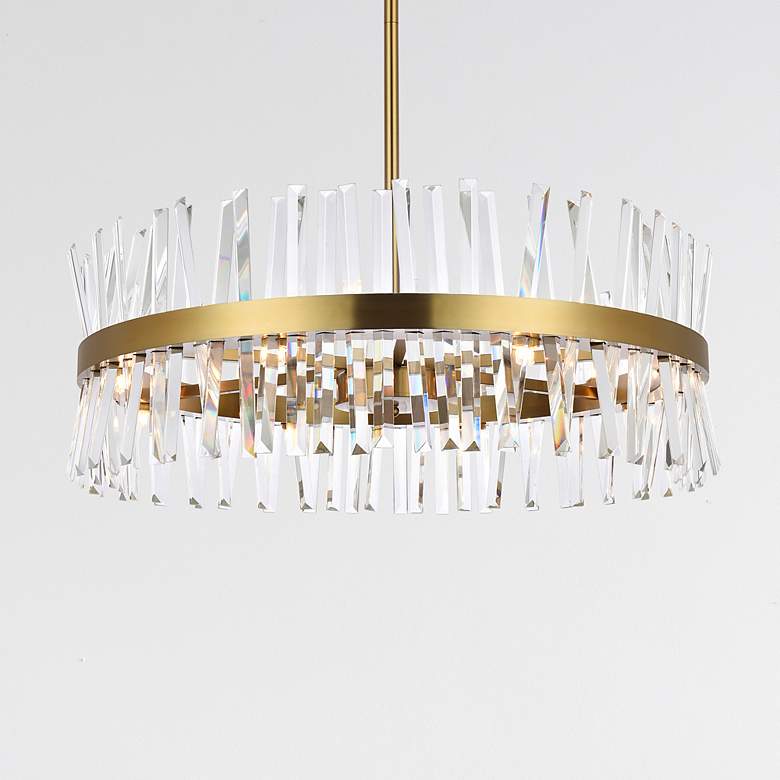 Image 1 Serephina 32"W Satin Gold Crystal 16-Light Drum Chandelier