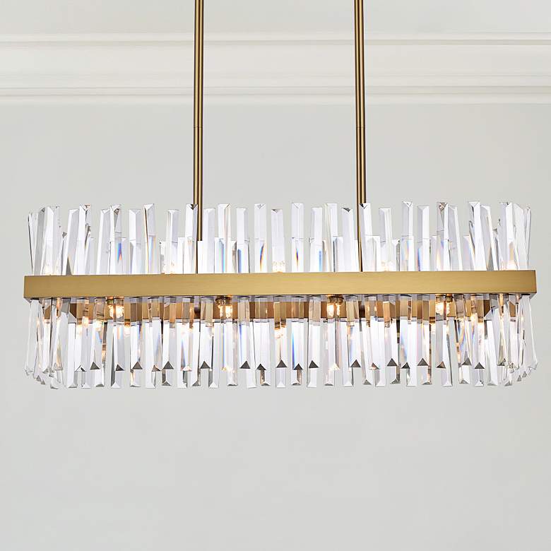 Image 2 Serephina 36 inch Crystal Rectangle Chandelier Lt In Satin Gold