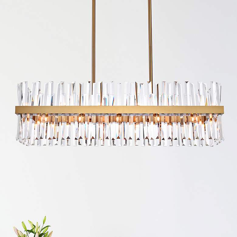 Image 1 Serephina 42"W Satin Gold Crystal 24-Light Linear Chandelier