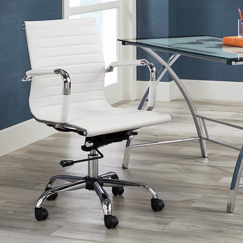 Serge White and Chrome Low Back Modern Swivel Office Chair