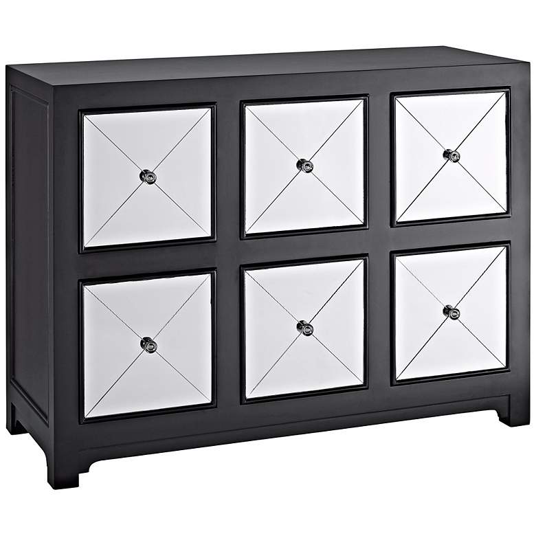 Image 1 Sergey Mirrored 6-Drawer Black Wood Console Chest