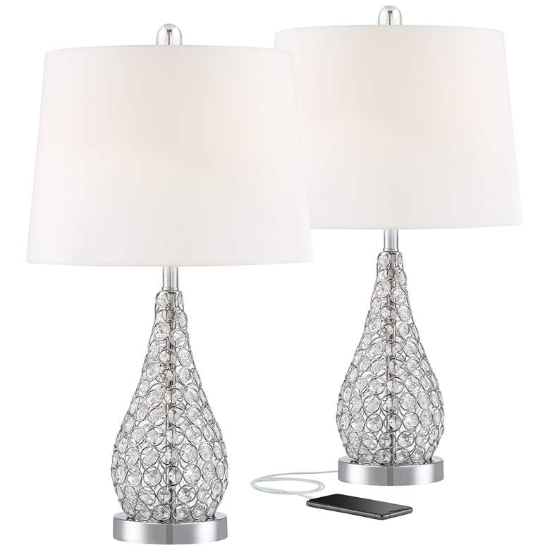Image 3 Sergio Chrome Accent Table Lamps with USB Port Set of 2