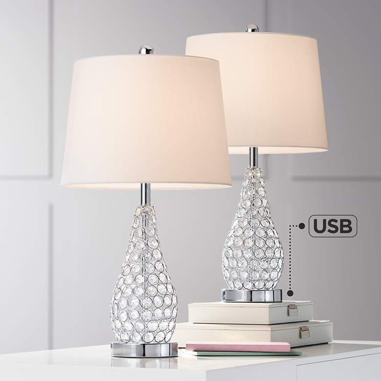 Image 2 Sergio Chrome Accent Table Lamps with USB Port Set of 2