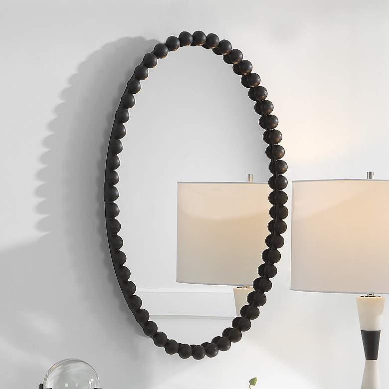 Image 2 Serna Matte Black 20" x 30" Beaded Oval Wall Mirror