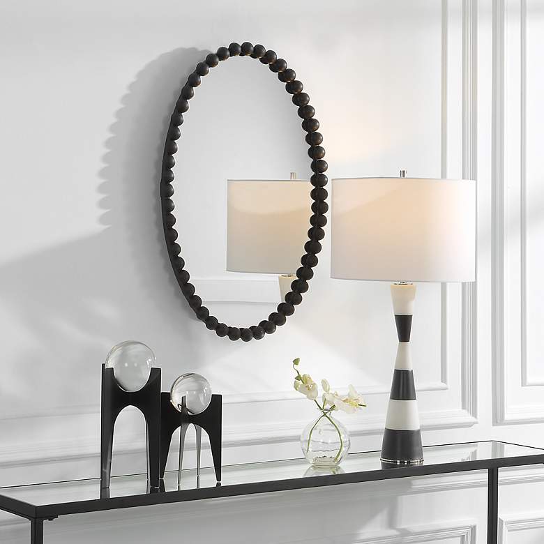 Image 4 Serna Matte Black 20" x 30" Beaded Oval Wall Mirror more views