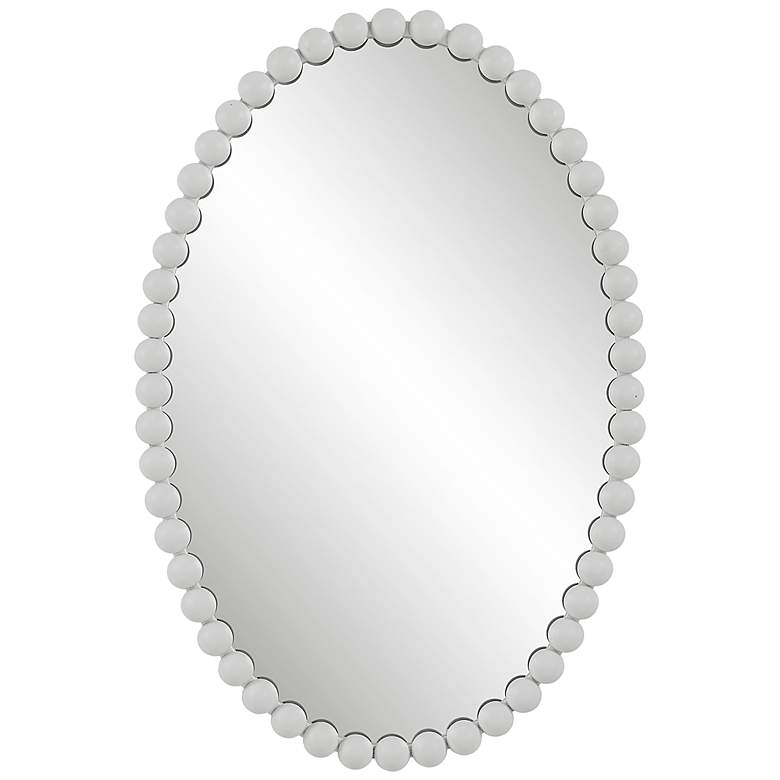 Image 3 Serna Matte White 20" x 30" Beaded Oval Wall Mirror