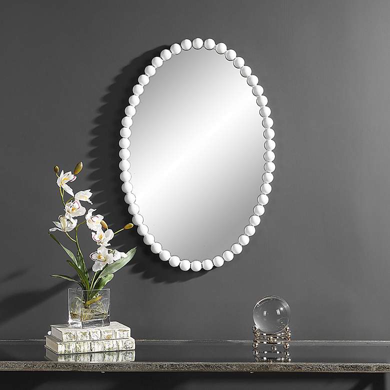 Image 2 Serna Matte White 20" x 30" Beaded Oval Wall Mirror