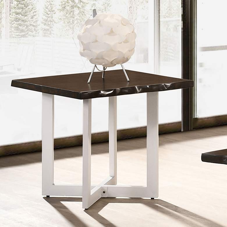 Image 2 Serona 22 inch Wide Oak Wood White Metal Square End Table
