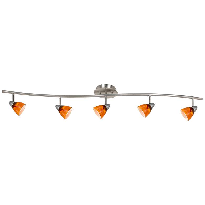 Image 1 Serpentine 5-Light Brushed Steel Amber Glass Track Fixture