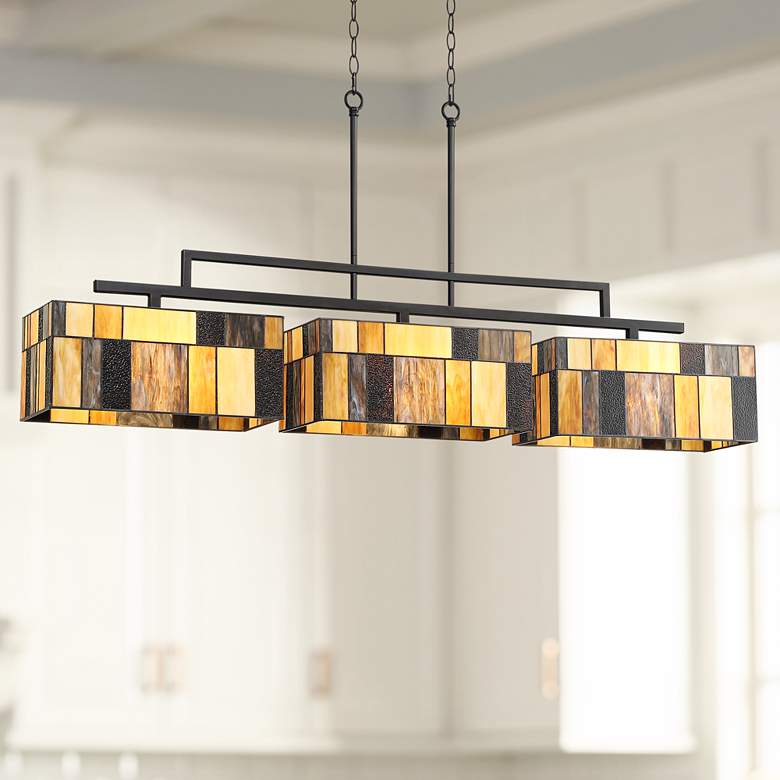 Image 1 Serra 52 1/4"W Bronze Art Glass Kitchen Island Light Pendant